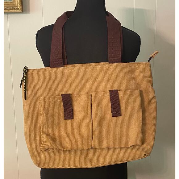 Y2K Academia Preppy Back to School Corduroy Brown Messenger Bag Full Zip Closure - Picture 1 of 9